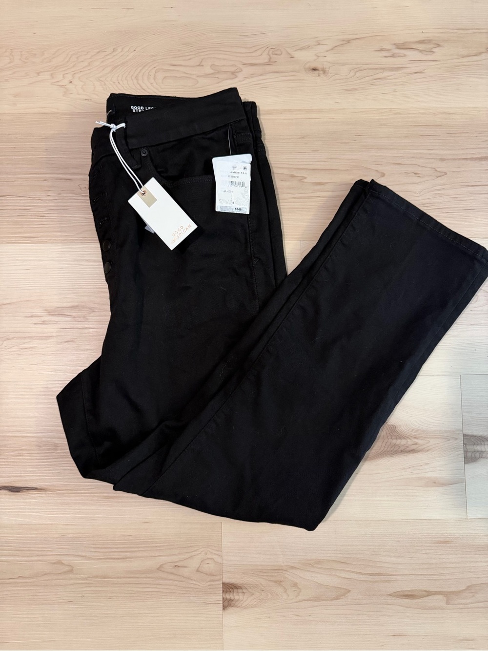 Good American Jet Black Straight Leg Jeans